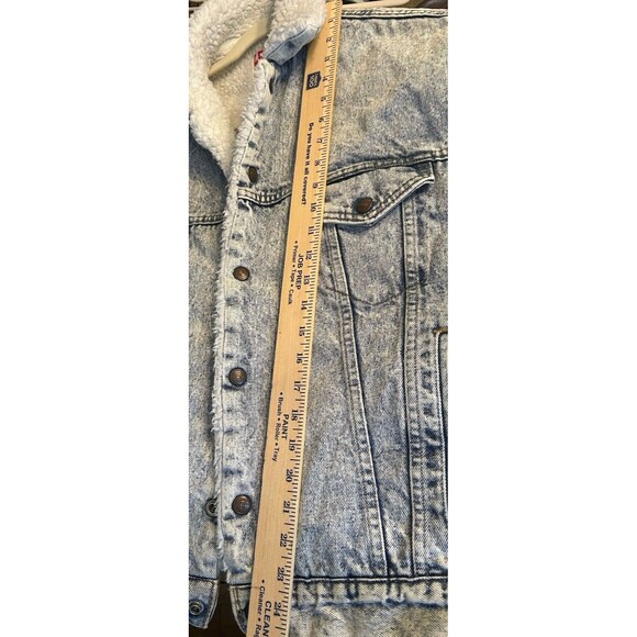Vintage 80s Levi’s SHERPA Lined Acid Wash Denim Trucker Jacket Made In USA Large - Picture 11 of 12